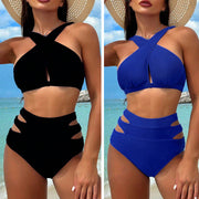 Bikini Two Piece Set Sexy Backless Cross Strap Solid Color Swimsuit Women