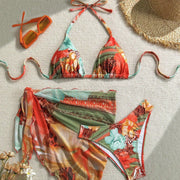 Women's Bikini Swimsuit with Floral Print and Tie Straps