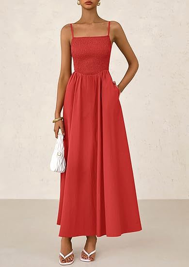 Women's Dress, Thin Shoulder Strap Pleated Vest, Suspender Pocket Dress