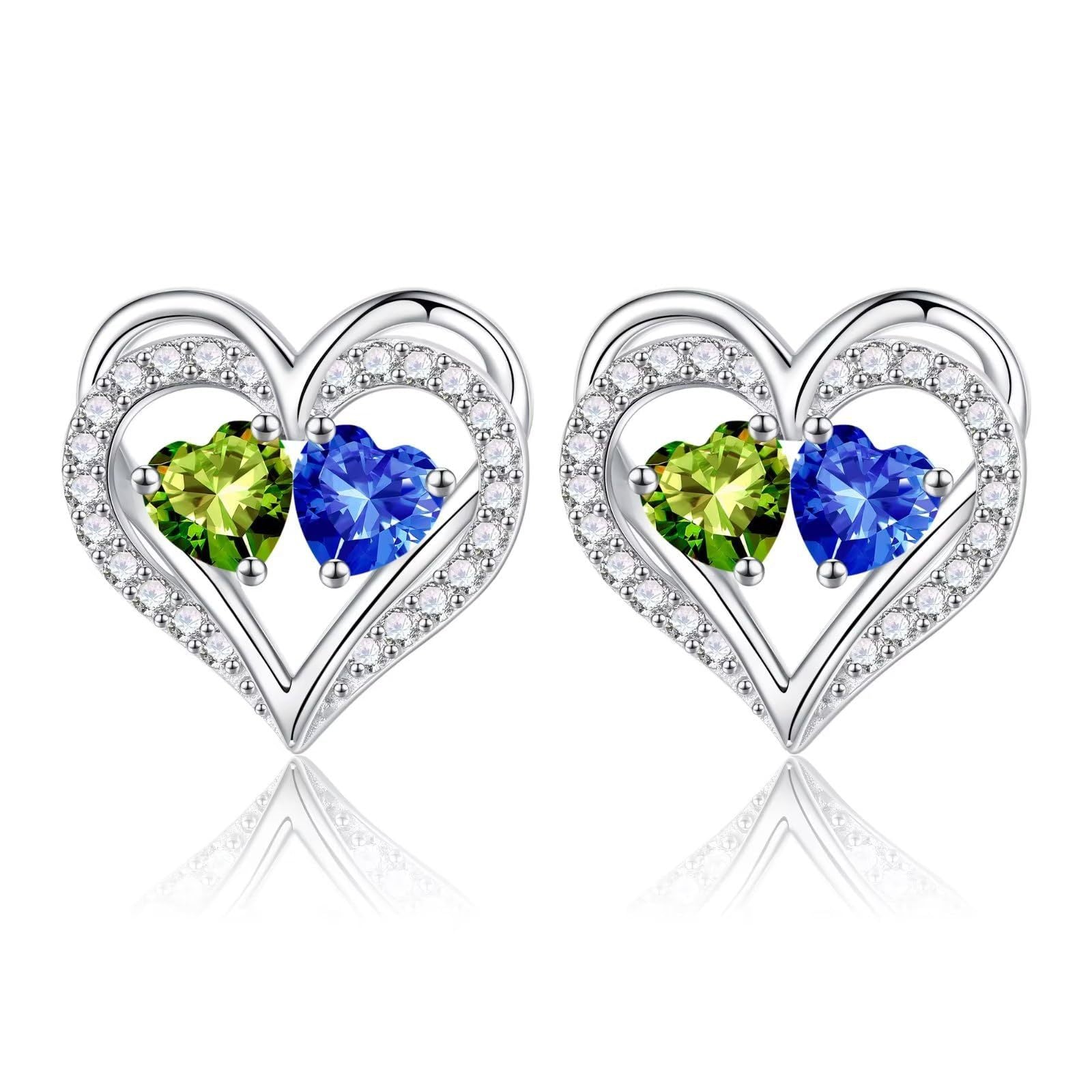 Sterling Silver Birthstone Heart Earrings