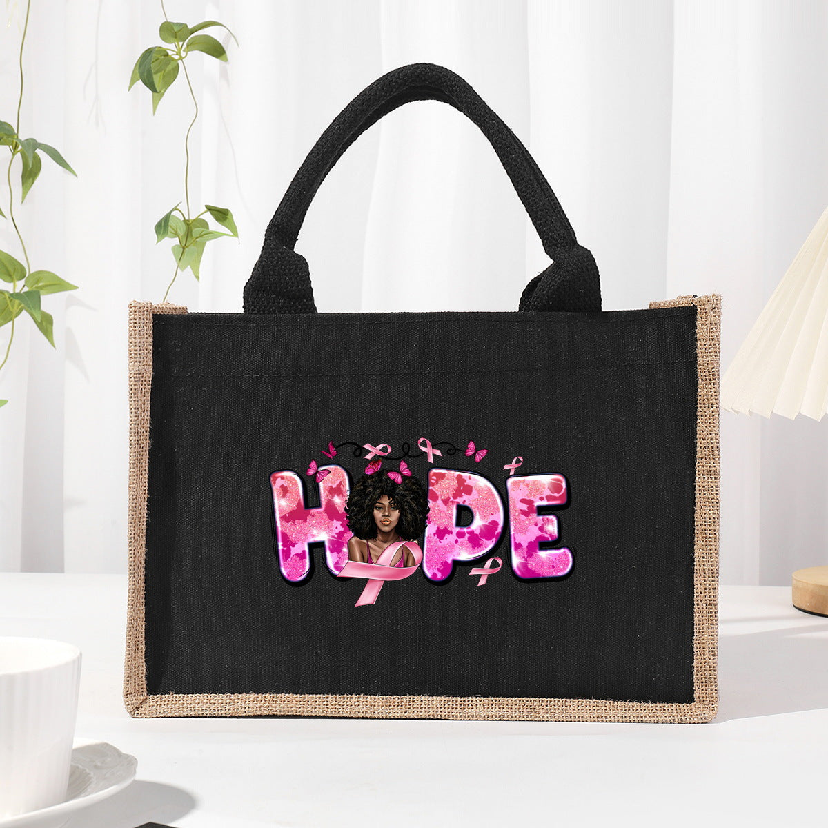 Cotton and linen canvas tote bag, printed letter tote bag, portable light handbag, gift shopping bag