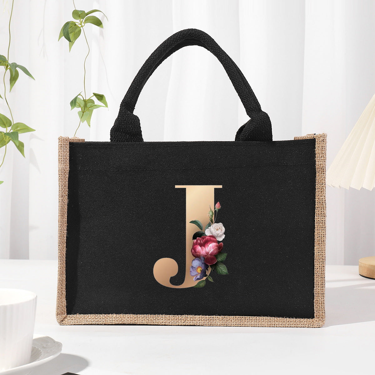 Cotton and linen canvas tote bag, printed letter tote bag, portable light handbag, gift shopping bag