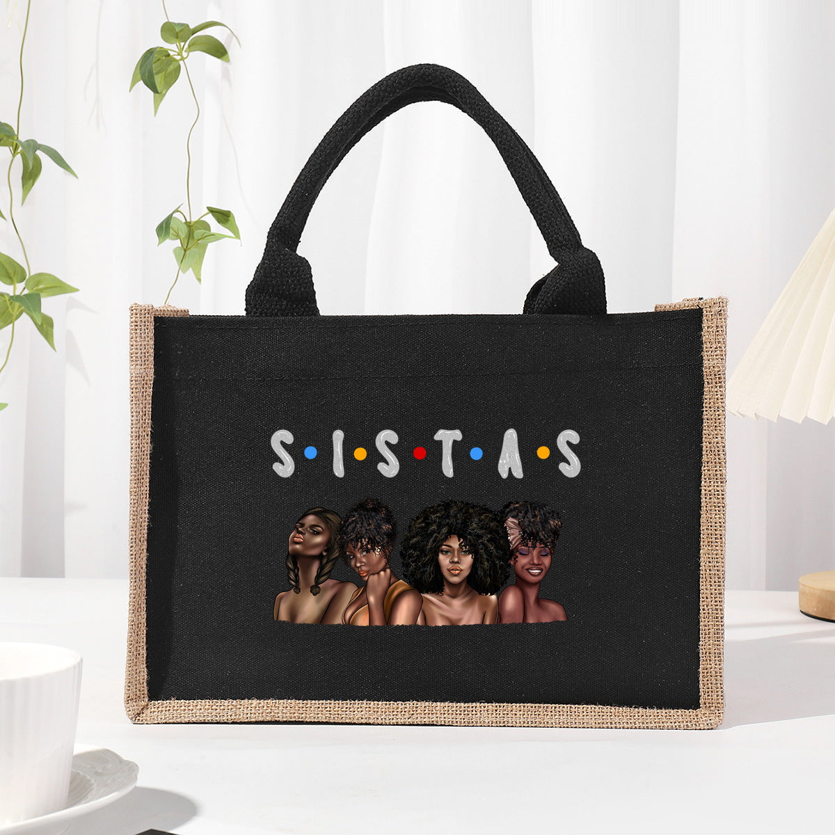 Cotton and linen canvas tote bag, printed letter tote bag, portable light handbag, gift shopping bag