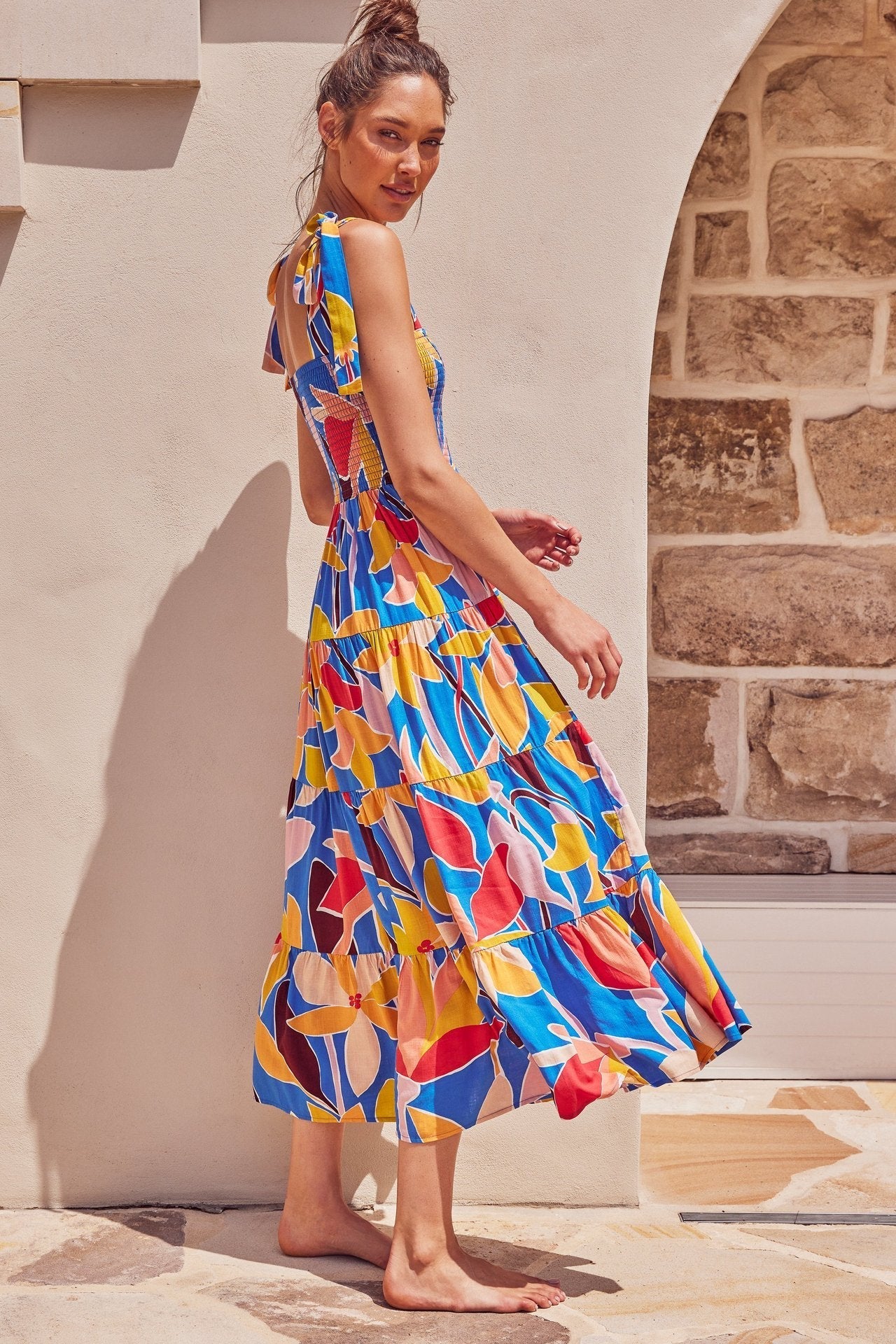 Sleeveless Floral Print Long Suspender Dress - Spice Girl Inspired A-Line Sundress for Tea Party & Casual Wear