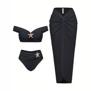 Starfish Three Piece Split Swimsuit Women's Bikini with Long Skirt