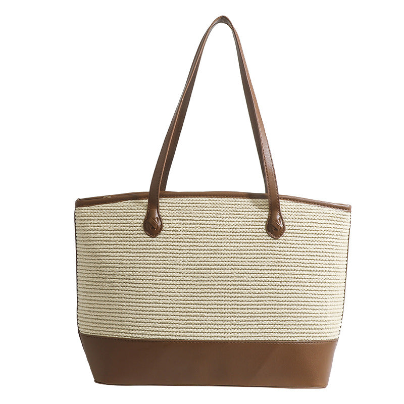 Tote crochet purse, summer retro underarm bag, straw bag large capacity minimalist tote large bag