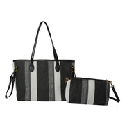 Canvas Striped Letter Print Tote – Large Shoulder & Crossbody Bag, Trendy Versatile Shopper