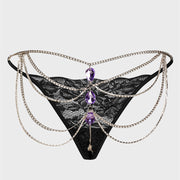 Sexy Spice Girls Nightclub Splicing Metal Gem Sex Thong Panties Women