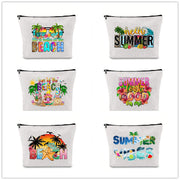 Linen printed cosmetic bag, cosmetic lipstick storage bag, small simple zipper evening clutch bag,