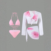 Long Sleeve Apron Women's Swimsuit Printed Bikini 4