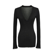 Deep V Neck Sheer T-Shirt black