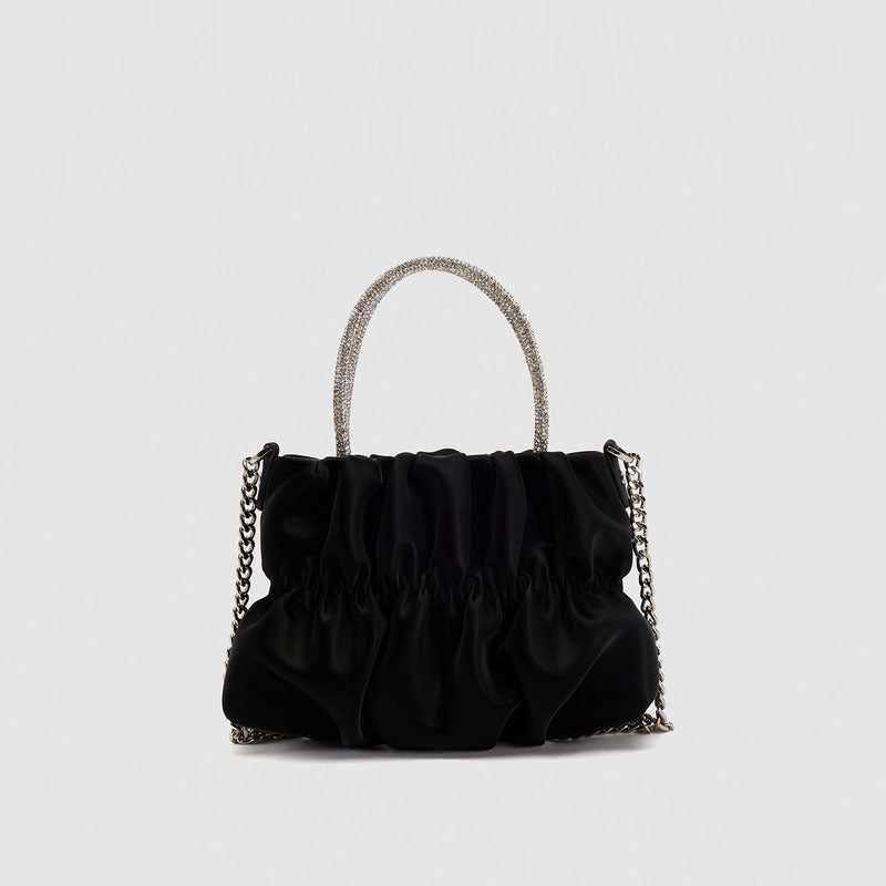 Mini rhinestone hand-held pleated bag, fashion party tote crossbody cloud chain woman