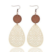Bohemian Wood Disc and Leather Tassel Earrings
