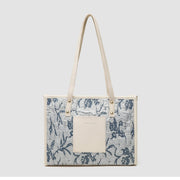 Square tote large capacity bag, women's winter tote bag, printed blue commuter fashion versatile portable shoulder bag