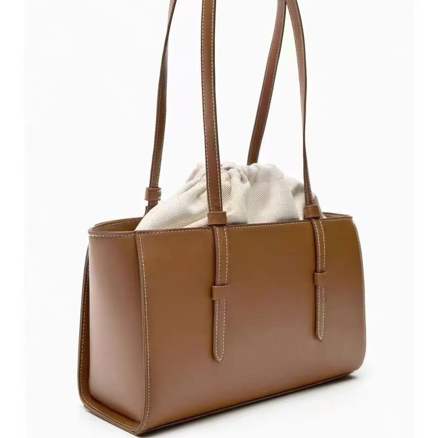 Elegant Women's Tote Purse – Fashionable Versatile Large Capacity Drawstring Bundle, Portable Shoulder Bag with Small Hobo Style hobo