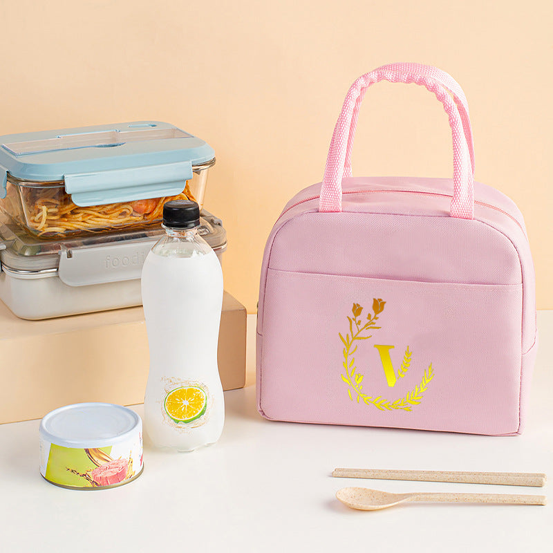 Letter pattern printed thermal insulation bag, lunch box bag, tote aluminum foil ice bag, lunch storage picnic bag, fresh-keeping bag