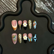 Babes Almond Nail 3D Carved Blush Nail Sweet Pure Press on Nails Pure