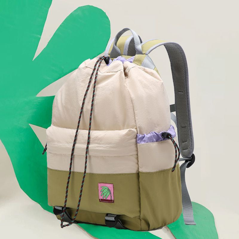 Lightweight backpack for women, large-capacity outdoor travel computer schoolbag, bundle drawstring sports mountaineering backpack for men