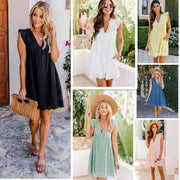 Lace jacquard hollowed V-neck dress