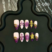 Engraved 3D Relief Fresh Personality Handmade Press on Nails Explosion