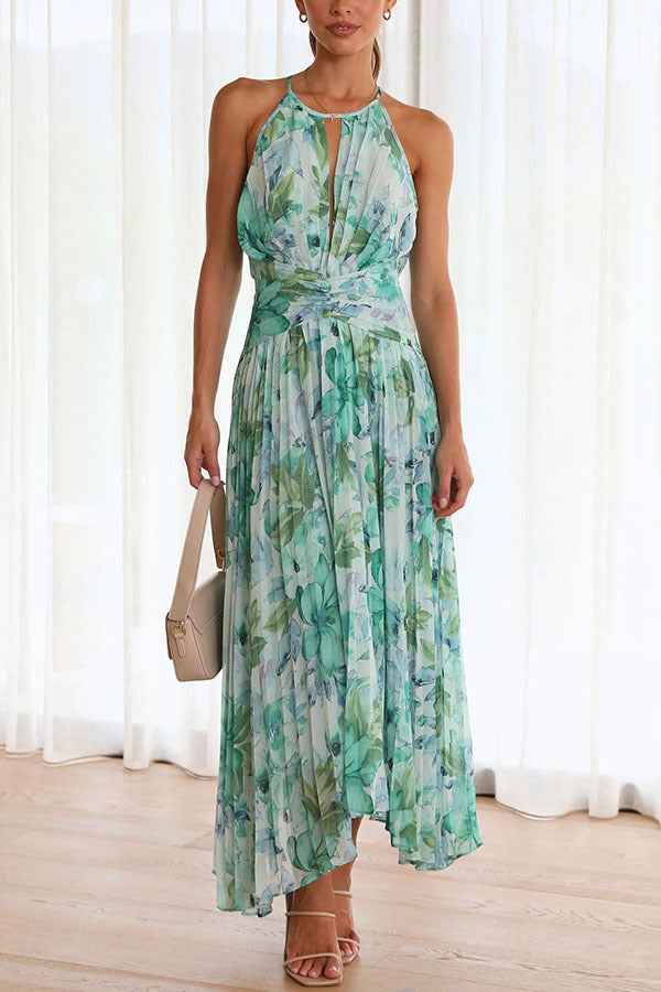 Neck Sleeveless V-Neck Printed Pendulum Dress Backless Maxi Dress Women Sexy