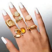 Moonstone Irregular Wide Band Ring for Women Fashion Elegant 7pcs Jewelry Set
