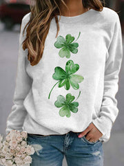 Sweat-shirt à manches patchwork à quatre feuilles pour femme, motif trèfle à quatre feuilles, pour la Saint-Patrick 