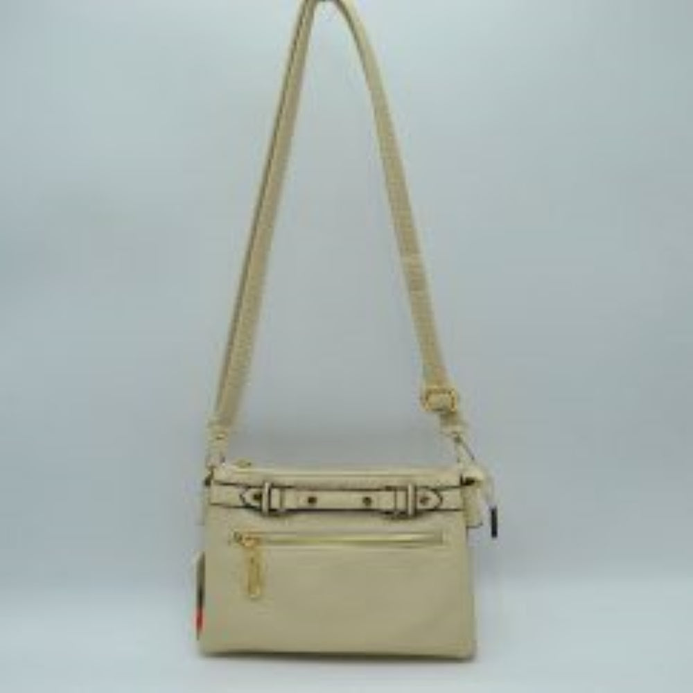Multi-Zipper Crossbody Bag with Adjustable Strap and Gold Hardware