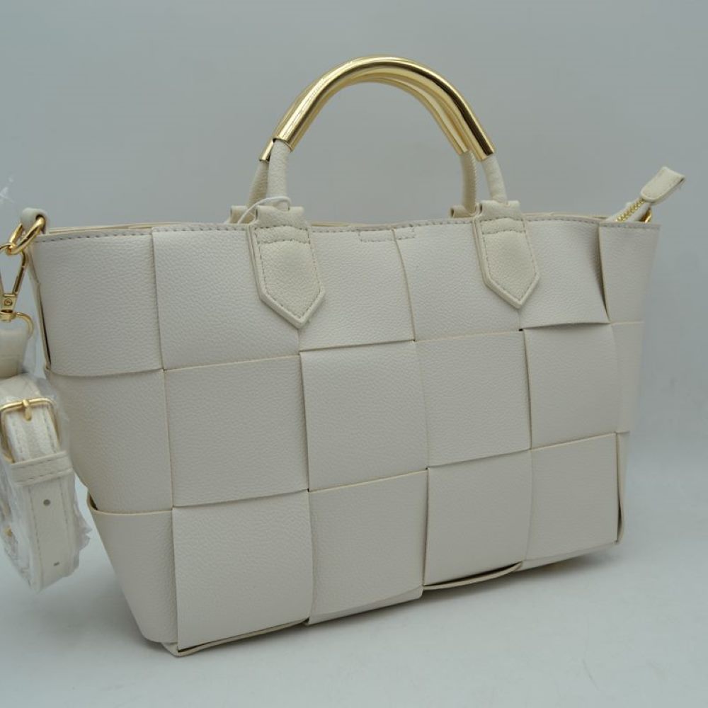 Wide Woven Accent Top Handle Satchel Crossbody Bag