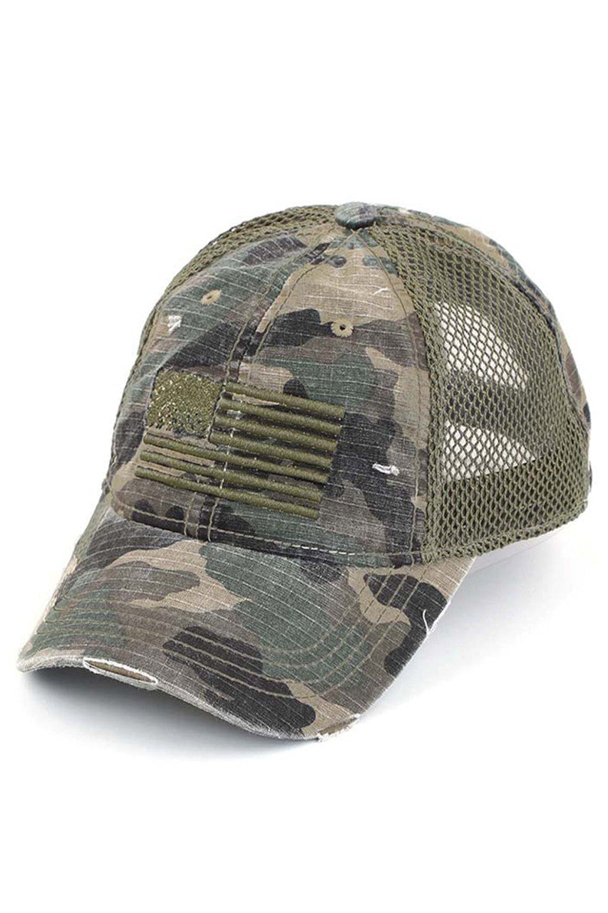 C.C Women's American Flag Embroidery Camo Baseball Cap 4th of July