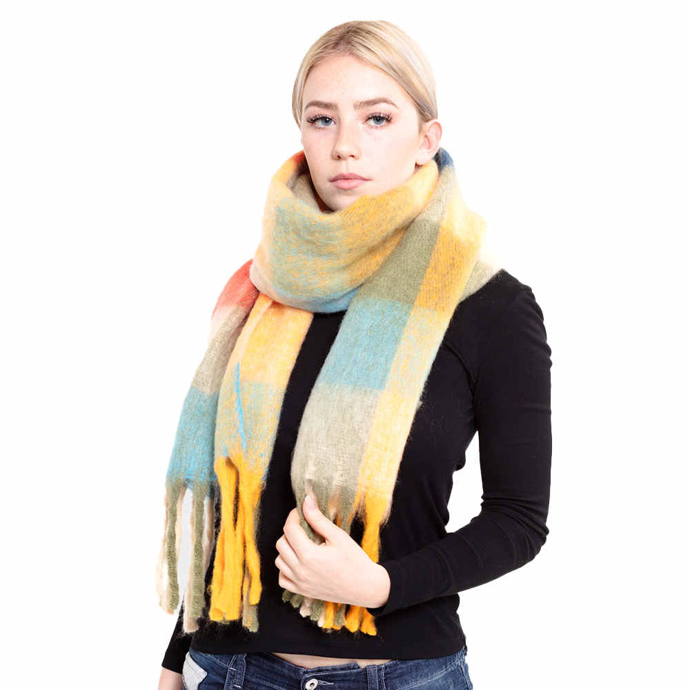 Multi Color Block Tassel Oblong Scarf