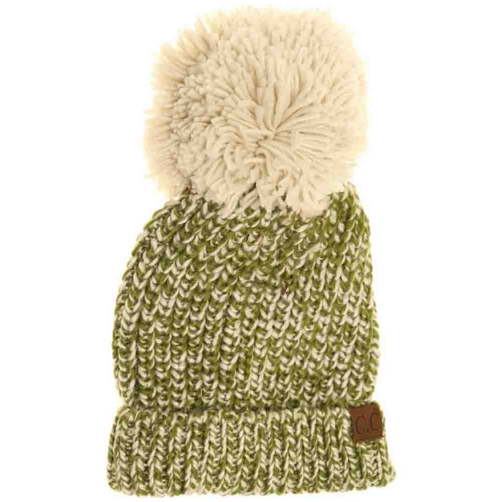 Two-Tone Thick Knit Pom C.C Beanie