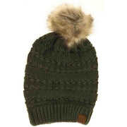 Whipstitch Knit Faux Fur Pom C.C Beanie