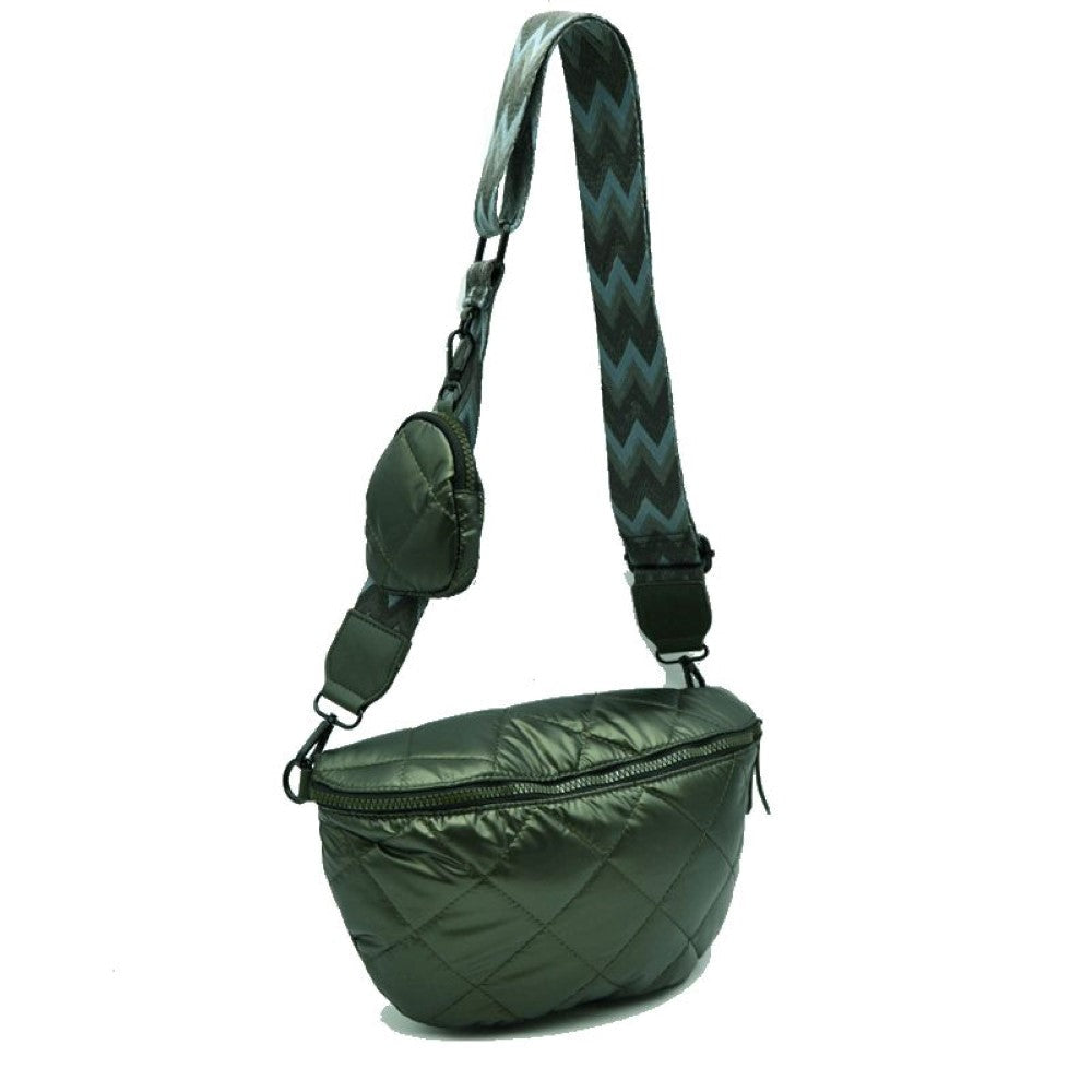 Chevron Strap Puffer Sling Bag | Crossbody Bag with Coin Pouch