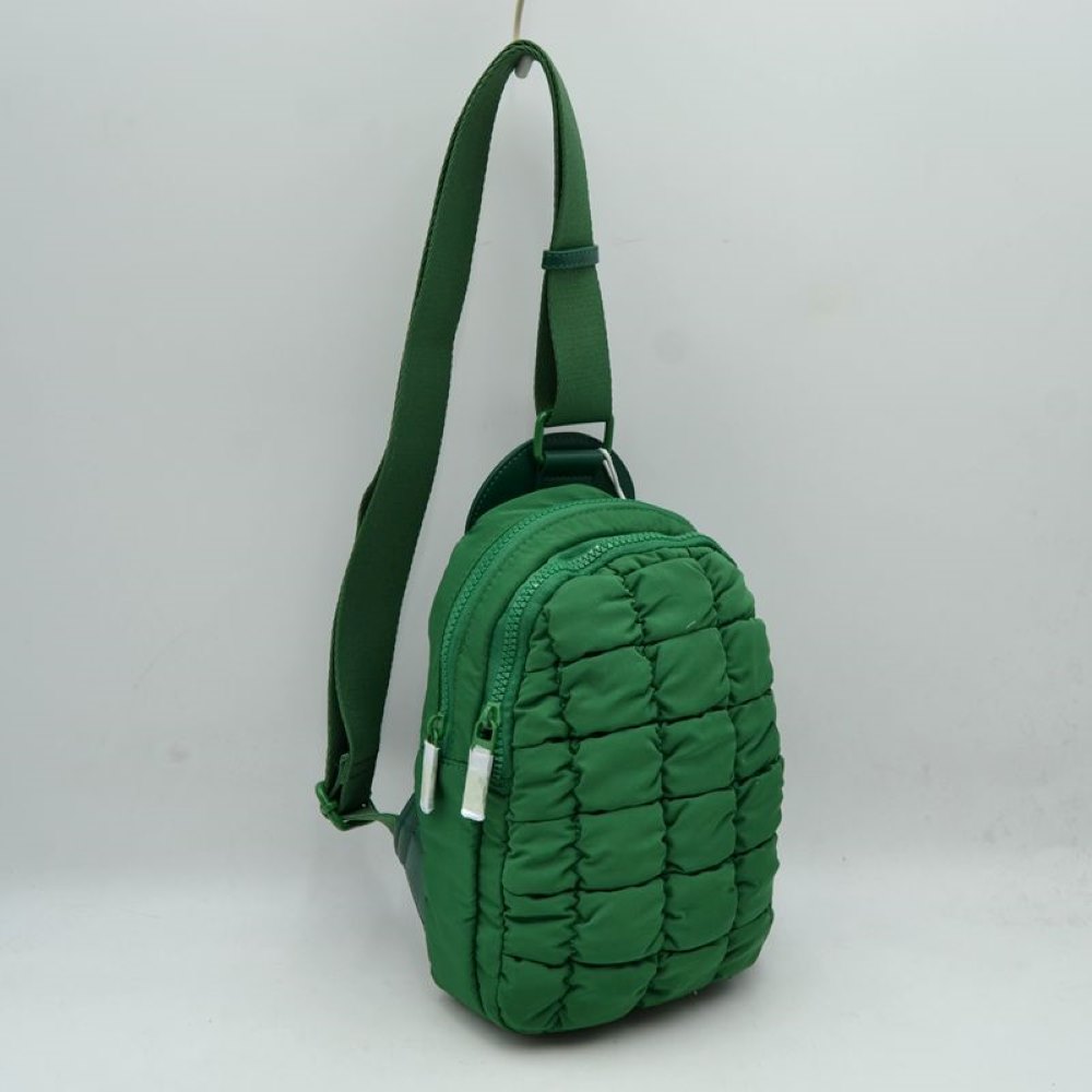 Ergonomic Puffer Sling Bag Multi-Zip Crossbody Backpack with Ruched Quilted Detail