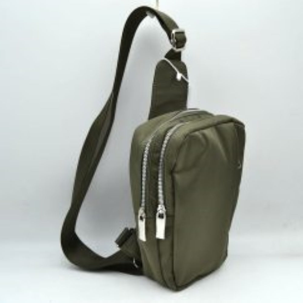 Minimalist Utility Sling Bag with Dual Zipper Compartments