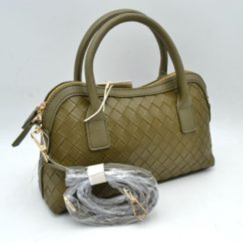 Structured Woven Satchel Bag with Hanging Clochette Accent