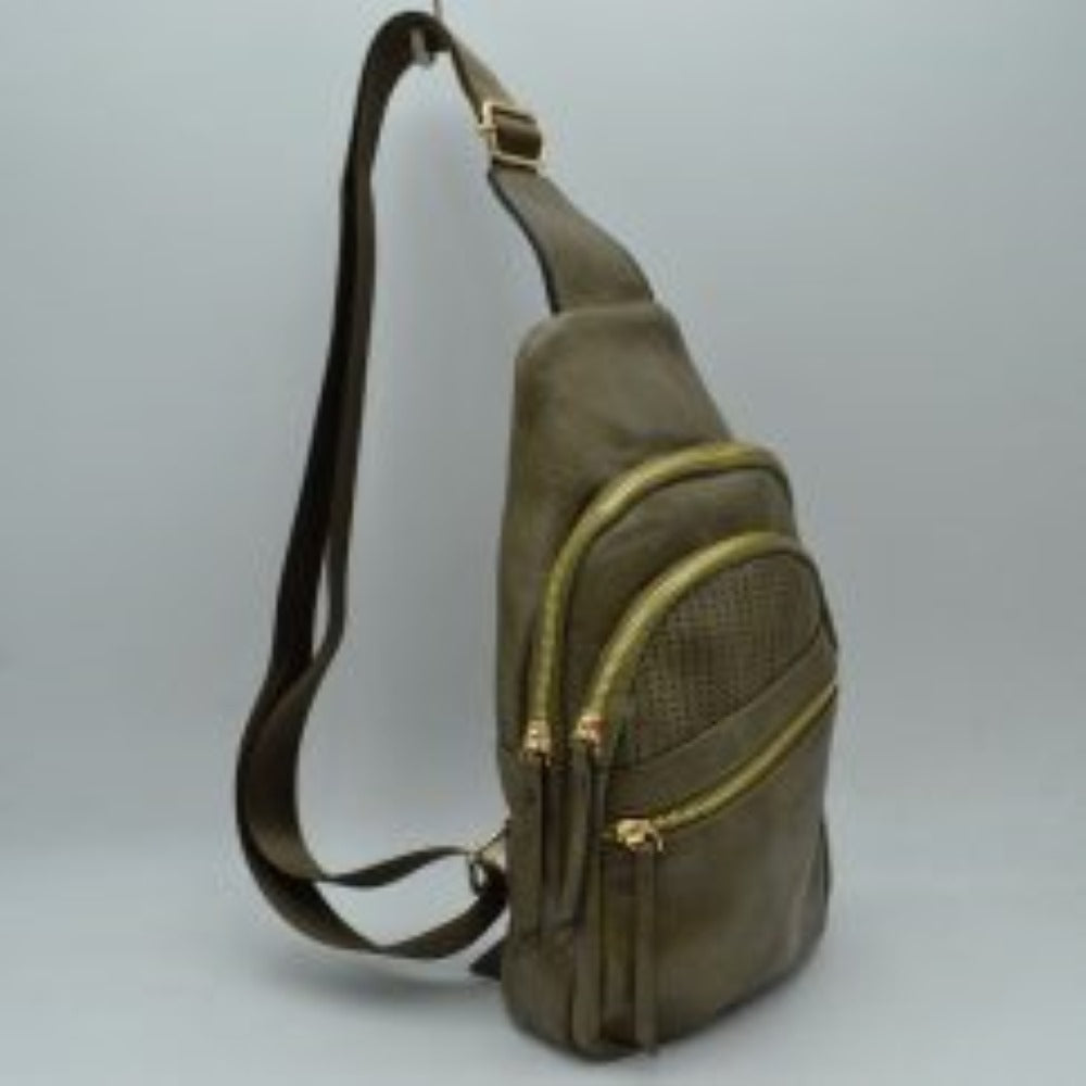 Perforated Sling Bag with Multi-Zipper Compartments