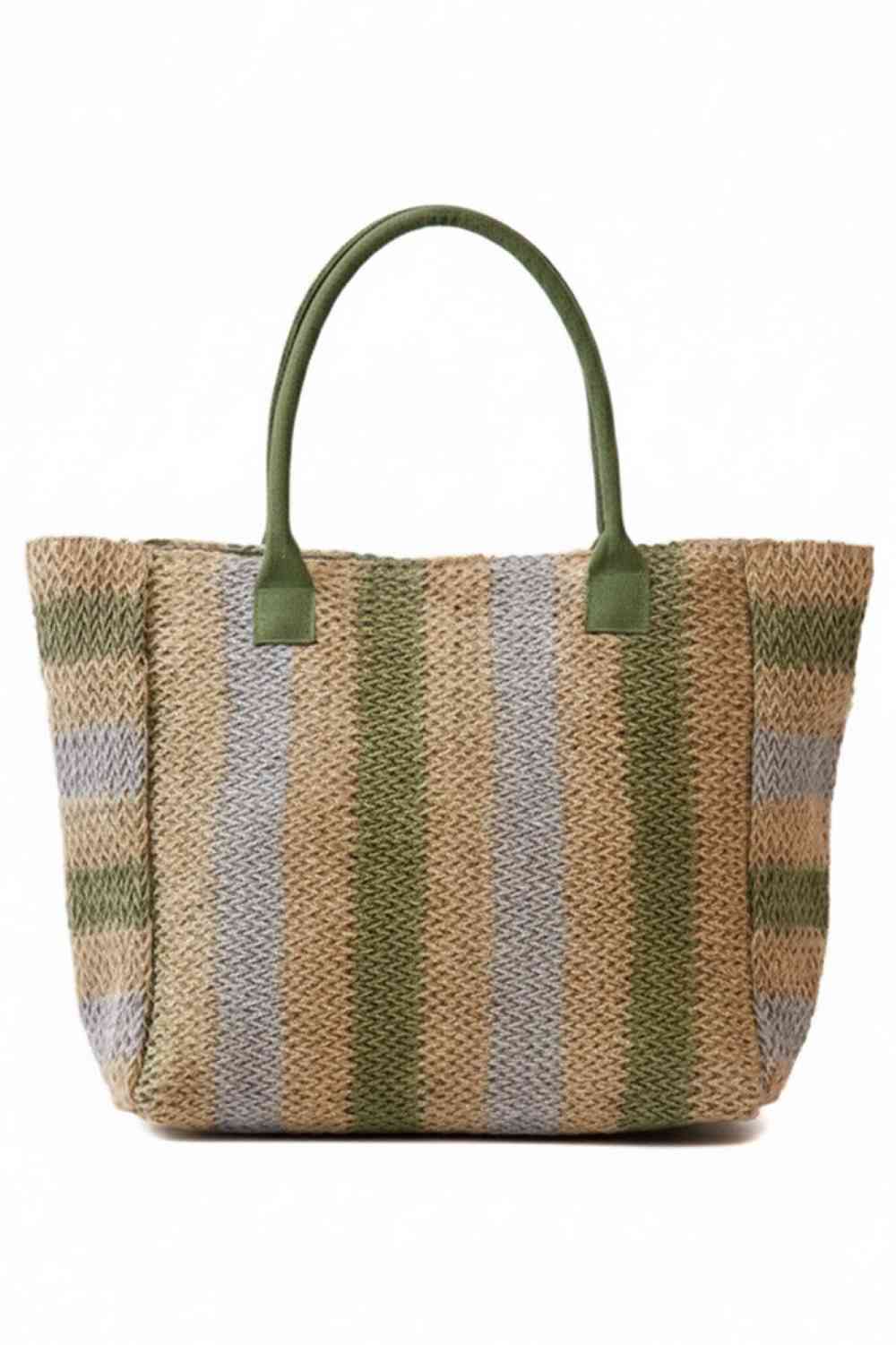 Multi Stripe Pattern Natural Brown Straw Tote Bag