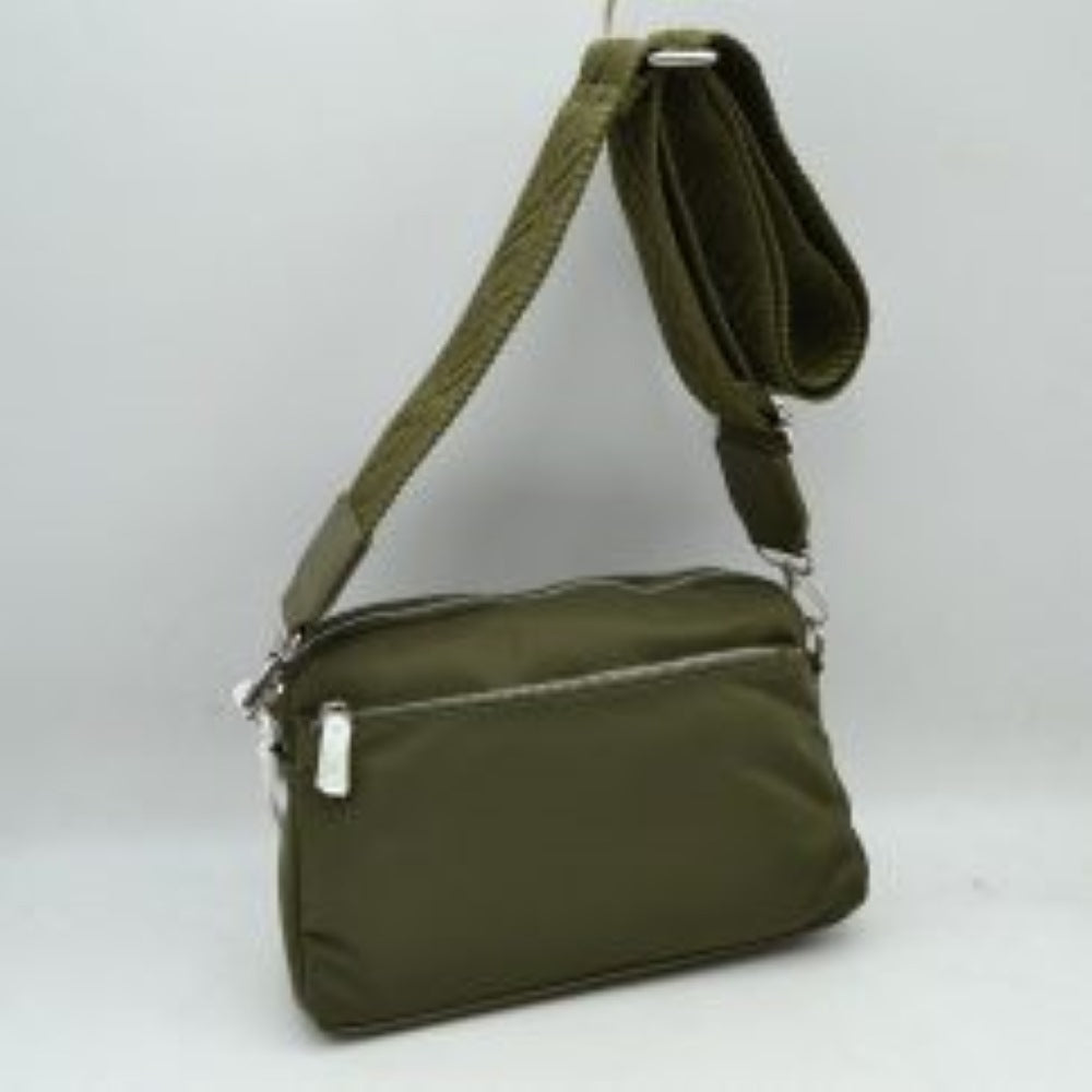 Multi-Zipper Nylon Crossbody Bag with Wide Textured Strap