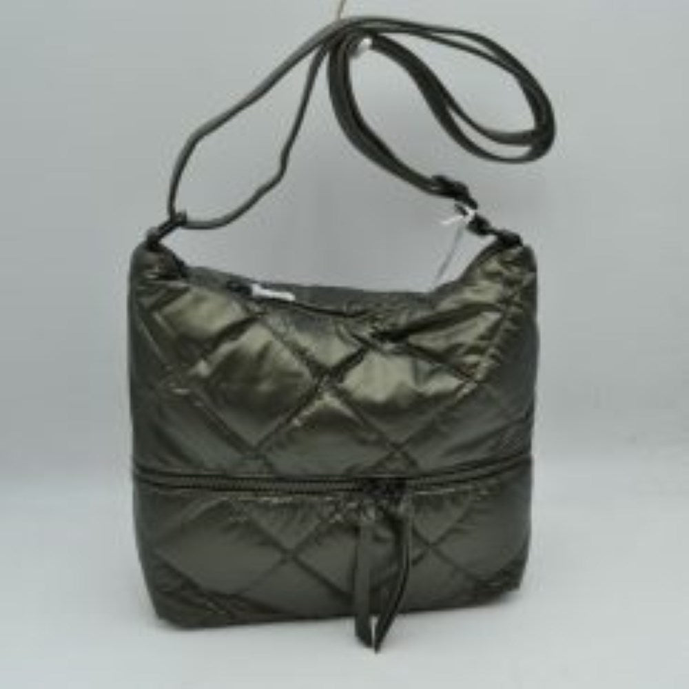 Quilted Crossbody Shoulder Bag with Front Zip Pocket and Adjustable Strap