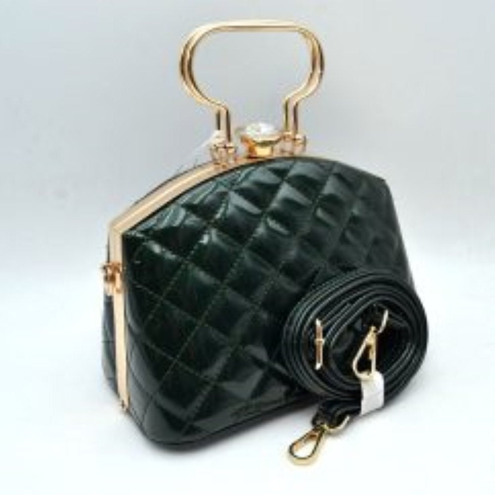 Quilted Top-Handle Handbag with Detachable Shoulder Strap