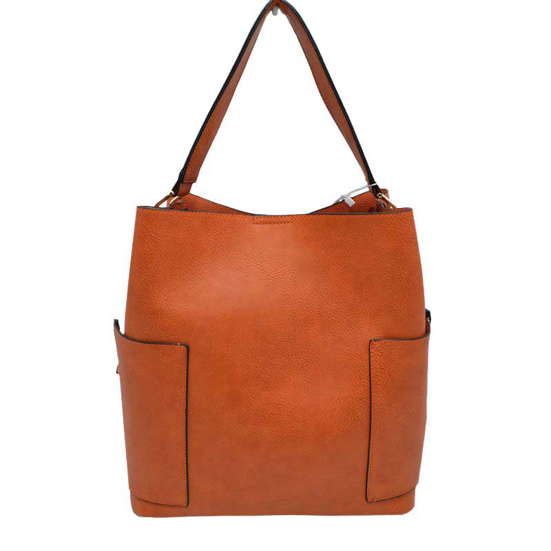 2-in-1 Chic Satchel Side Pocket Bucket Bag with Long Strap