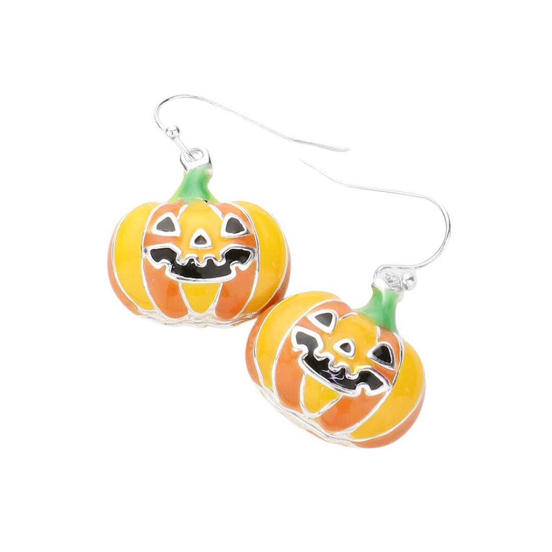 3D Enamel Metal Pumpkin Dangle Earrings