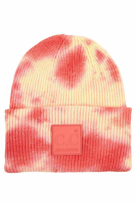 C.C Women's Tie Dye Beanie Hats With Rubber Patch