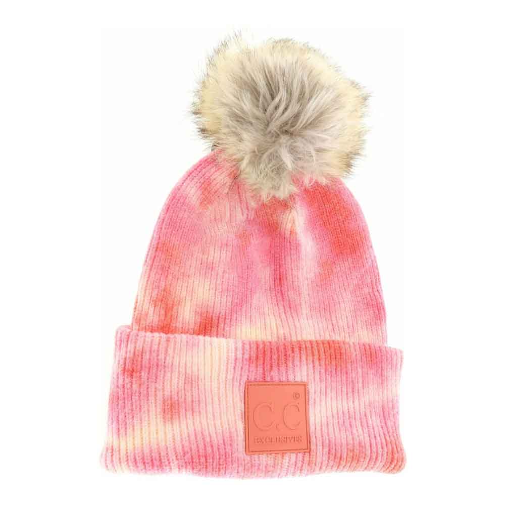 Women's Tie Dye Fur Pom C.C Beanie