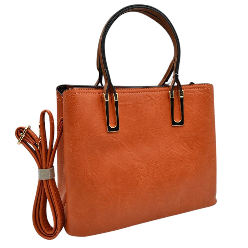 Solid Faux Leather Tote Bag Shoulder Bag