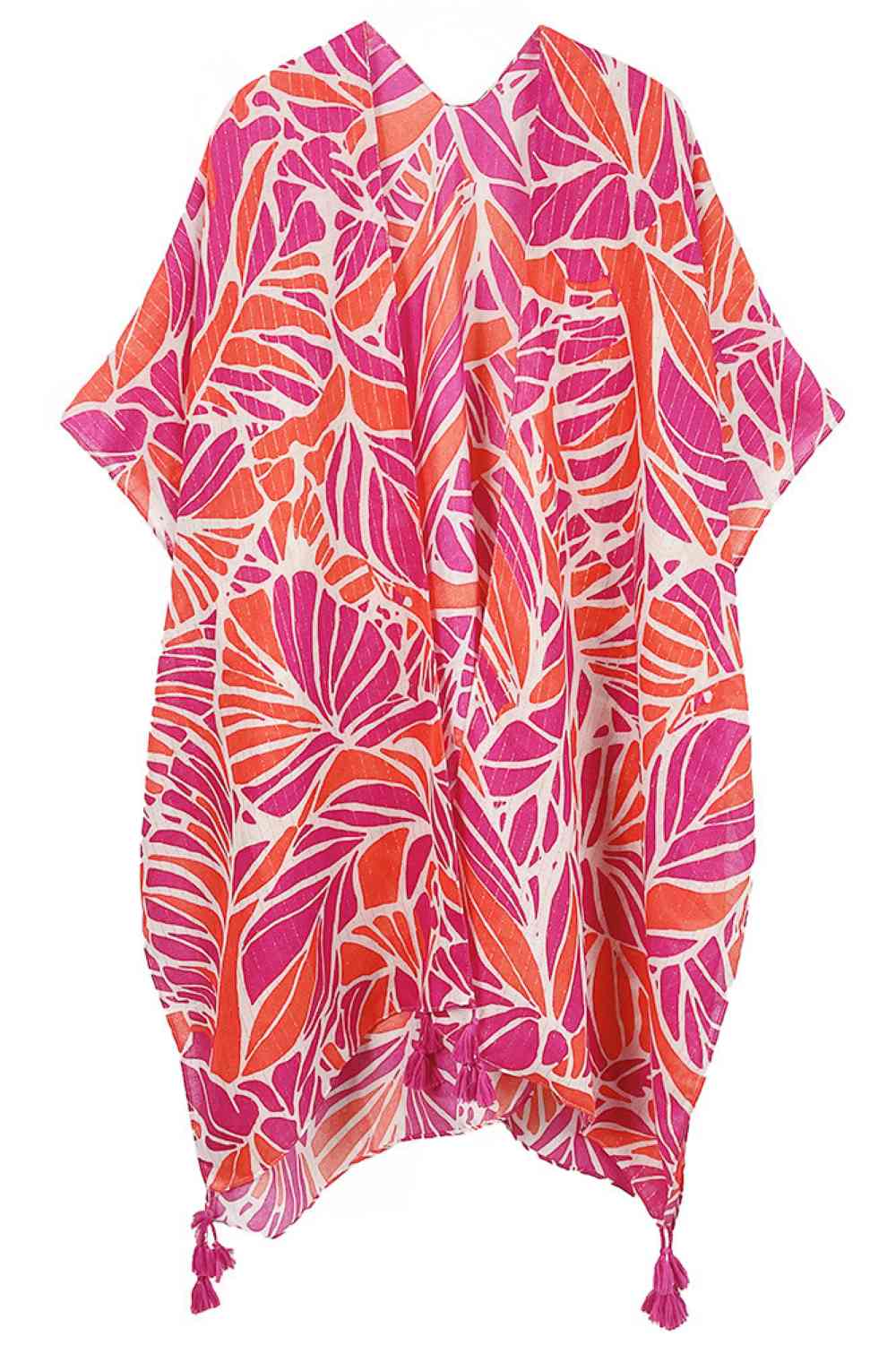 Abstract Leaves Pattern Tassel Kimono