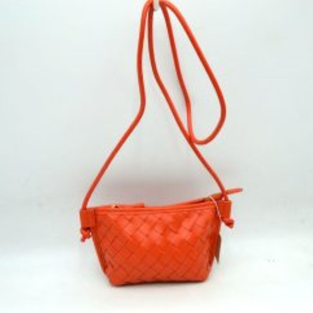 Woven Texture Small Crossbody Bag with Top Zipper and Cord Strap