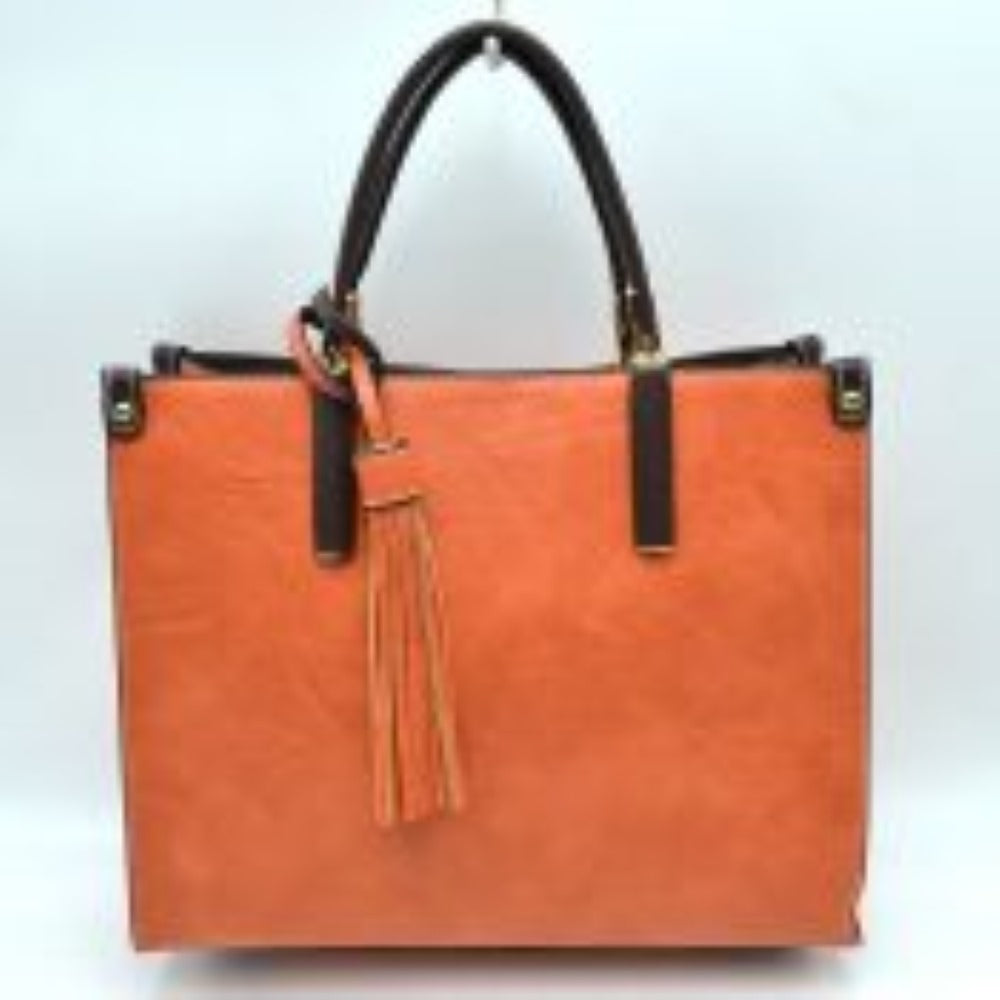 Large Shoulder Vegan Leather Tassel Handbag For Women